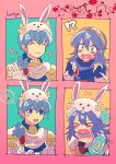  1girl animal_ears blue_eyes blue_hair blush bow bowtie bunny_ears bunny_girl bunny_tail bunnysuit chibi detached_collar fake_animal_ears fire_emblem fire_emblem:_kakusei fire_emblem:_monshou_no_nazo fire_emblem_heroes formal gloves groom highres kiriya_(552260) long_hair lucina marth short_hair smile suit tail tiara 