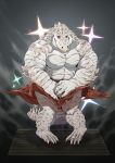  2018 4_fingers 5_toes alligator anthro body_hair chest_hair clothed clothing covering covering_crotch crocodilian kilt knock-kneed korboryn male marilyn_monroe muscular muscular_male pecs pigeon_toed red_eyes reptile scalie sharp_teeth simple_background solo sparkles spiked_tail taoren teeth toes topless vent 