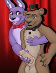  2018 anthro balls bear bonnie_(fnaf) bow_tie digital_media_(artwork) duo erection five_nights_at_freddy&#039;s freddy_(fnaf) fur lagomorph looking_pleasured male male/male mammal masturbation nude penis rabbit sirbossy1 video_games 