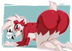  anthro ass_up blush breasts butt female looking_back lycanroc mcfli nintendo nipples nude pok&eacute;mon pok&eacute;mon_(species) pussy solo sweat thick_thighs video_games 