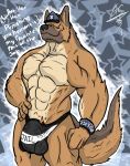  abs anthro armband brown_fur bulge canine clothed clothing fur grilder123 hat looking_down macro macrophilia male mammal muscular muscular_male partially_clothed pecs police size_difference smile standing 