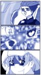  1girl 2boys 3koma ass blue blush bodysuit comic darling_in_the_franxx drooling eyes_closed hiro_(darling_in_the_franxx) kokoro_(darling_in_the_franxx) male_focus mitsuru_(darling_in_the_franxx) monochrome multiple_boys pilot_suit short_hair 