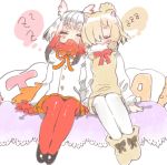  alpaca_ears alpaca_suri_(kemono_friends) animal_ears bird_tail bird_wings black_hair blush closed_eyes frilled_sleeves frills fur_collar fur_trim gradient_hair hair_bun hair_over_one_eye hair_tie head_wings highres ichi001 japanese_crested_ibis_(kemono_friends) kemono_friends leaning_on_person leaning_to_the_side long_sleeves multicolored_hair multiple_girls neck_ribbon open_mouth pantyhose pillow pleated_skirt red_hair ribbon short_hair shorts side-by-side sidelocks sitting skirt sleeping sleeping_on_person sleeping_upright vest white_hair wings zzz 