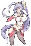  1girl blazblue blazblue:_central_fiction blazblue_variable_heart blue_hair breasts empe0317 enpe hair_ribbon hand_on_chest large_breasts mai_natsume muscle orange_eyes purple_hair solo stomach tagme thighs 