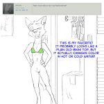  2018 anthro bottomless canine closet clothed clothing cub digital_media_(artwork) english_text female flat_chested fur light_switch mammal misterpickleman one_eye_closed open_mouth pussy question simple_background swimsuit taylor_knight text wink wolf young 