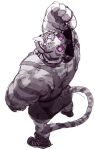  2017 5_fingers anthro butt clothing creepy eyewear feline footwear foreshortening looking_at_viewer male mammal muscular muscular_male open_mouth shoes simple_background solo spiral_eyes sunglasses taoren tiger tongue tongue_out white_background wrestling_singlet 