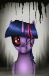  2016 corruption equine feathered_wings feathers female feral friendship_is_magic fur hair hi_res horn insane jeki looking_at_viewer mammal multicolored_hair my_little_pony purple_feathers purple_fur purple_hair red_eyes solo twilight_sparkle_(mlp) winged_unicorn wings 