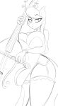  2016 anthro anthrofied big_breasts breasts cello cleavage clothed clothing dress equine female friendship_is_magic garter_belt garter_straps hi_res horse huge_breasts jrvanesbroek legwear looking_at_viewer mammal monochrome musical_instrument my_little_pony octavia_(mlp) pony raised_eyebrow sketch solo stockings 