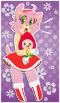  &lt;3 &lt;3_eyes ambiguous_gender amy_rose anthro blush boots clothing cute digital_media_(artwork) duo female food_creature footwear full-length_portrait hedgehog hi_res mammal pattern_background portrait shy simple_background skirt solo_focus sonic_(series) 