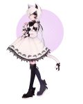  bare_shoulders black_hair dress full_body grey_eyes hair_ornament hair_over_one_eye hairclip highres looking_at_viewer multicolored_hair oncha original otoko_no_ko ponytail short_hair socks tail white_hair 