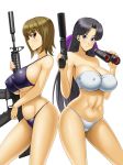  2girls bikini black_hair breasts girls_und_panzer gun huge_breasts kawanuma_uotsuri multiple_girls nishizumi_maho 