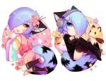  animal_ears blue_eyes blue_hair chibi fang furry hair_ornament headphones looking_at_viewer oncha open_mouth original otoko_no_ko short_hair socks tail thighhighs yellow_eyes 