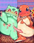  1boy 1girl artist_requset bulbasaur censored charmander penis pokemon pokemon_(creature) purple_eyes pussy red_eyes 