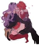  camilla_(fire_emblem_if) closed_eyes commentary couple english_commentary fire_emblem fire_emblem_if heart hinoka_(fire_emblem_if) hug kiss long_hair multiple_girls purple_hair red_hair short_hair sketch yuri 