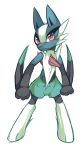  alternate_species ambiguous_gender anthro arm_blades canine fak&eacute;mon fan_character fusion gallade hi_res hybrid lucario mammal nintendo pok&eacute;mon pok&eacute;mon_(species) red_eyes semi-anthro simple_background solo unknown_artist video_games white_background 