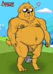 &lt;3 adventure_time balls bedroom_eyes belly big_balls big_belly canine cartoon_network clothing dog flaccid fur half-closed_eyes jake_the_dog male mammal manly musclegut muscular nipples orange_fur outie_belly_button overweight overweight_male pandaaman519 paws pecs penis seductive slightly_chubby solo standing sweat thong 