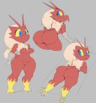  2018 anthro avian big_butt blaziken blue_eyes breasts butt featureless_breasts female hi_res nintendo non-mammal_breasts pok&eacute;mon pok&eacute;mon_(species) purple_yoshi_draws smile solo thick_thighs tongue tongue_out video_games yellow_sclera 