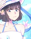  black_hair blue_eyes dress flower kill_la_kill kiryuuin_satsuki onyx_(artist) short_hair sun_hat thick_eyebrows upper_body 