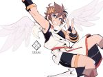  blue_eyes bracer brown_hair eri_(erikiri) gloves highres kid_icarus kid_icarus_uprising looking_at_viewer male_focus one_eye_closed pit_(kid_icarus) short_hair simple_background smile solo super_smash_bros. super_smash_bros._ultimate white_background wings 