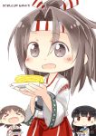  &gt;_&lt; artist_name bad_food black_hair brown_eyes brown_hair censored censored_food chibi commentary_request dated hachimaki hakama headband hiei_(kantai_collection) high_ponytail hinata_yuu isokaze_(kantai_collection) japanese_clothes kantai_collection light_brown_hair long_hair looking_at_viewer multiple_girls muneate odd_one_out omelet open_mouth ponytail red_eyes red_hakama school_uniform serafuku short_hair simple_background smile solo_focus tamagoyaki white_background zuihou_(kantai_collection) 