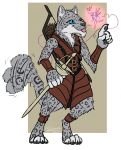  anthro armor blu_anubiz claws clothed clothing dungeons_&amp;_dragons fairy feline heterochromia leopard mammal melee_weapon snow_leopard sword tabaxi weapon whitethorn_side-smile 