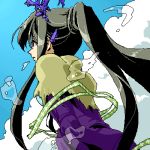  1girl bangs behind black_hair breasts cloud from high_ponytail houshin_engi long_hair long_sleeves lowres medium_breasts ponytail ryuukitsu_koushu sidelocks sky solo upper_body zip_n 