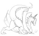  2018 anus breasts butt dragon female feral looking_at_viewer looking_back nipples nude presenting presenting_hindquarters presenting_pussy pussy rollwulf scalie sketch solo wings wyvern 