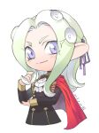  blonde_hair blue_eyes cape cephalopod_eyes cravat edelgard_von_hresvelgr_(fire_emblem) fire_emblem fire_emblem:_fuukasetsugetsu hair_ribbon highres long_hair looking_at_viewer octarian octoling ribbon shiroh46 simple_background smile solo splatoon_(series) splatoon_2 squidbeak_splatoon tentacle_hair tentacles uniform 