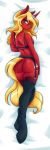  2018 absurd_res ambris anthro blonde_hair blue_eyes butt clothed clothing cutie_mark dakimakura_design digital_media_(artwork) eyelashes fan_character female hair hi_res legwear lingerie long_hair looking_at_viewer lying my_little_pony on_front scarlet_rose smile solo stockings superabsurd_res 