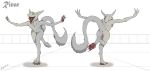  absurd_res anthro anus digitigrade female flat_chested fur hi_res hindpaw multiple_angles nude on_one_leg open_mouth pawpads paws pussy red_eyes sergal smile solo standing white_fur zafara_(artist) 