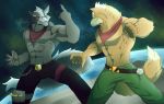  2018 abs anthro biceps canine claws clothed clothing digital_media_(artwork) dracoice08 duo eye_patch eyewear fight fox fox_mccloud fur hair kerchief male male/male mammal muscular muscular_male nintendo pecs sharp_claws star_fox topless video_games wolf wolf_o&#039;donnell 