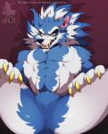  2018 abs anthro biceps blue_hair canine darkstalkers featureless_crotch fur hair jon_talbain male mammal muscular muscular_male sharp_teeth teeth video_games were werewolf white_hair xnirox 