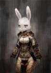  2018 anthro armor breasts clothed clothing female gloves half-closed_eyes lagomorph mammal panzery25 portrait rabbit signature simple_background small_breasts solo standing three-quarter_portrait 