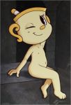  2018 anthro beauty_mark cuphead_(game) digital_media_(artwork) female humanoid looking_at_viewer ms._chalice nipples not_furry object_head pinup pose smile solo video_games zekromlover 