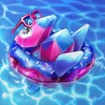  2018 ambiguous_gender cortoony digital_media_(artwork) digital_painting_(artwork) doughnut eyes_closed eyewear food inner_tube nintendo pink_body pok&eacute;mon pok&eacute;mon_(species) porygon relaxing sleeping solo sunglasses swimming_pool video_games water 