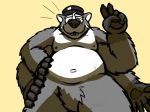  anthro aylorsot badger borges_(aoba) featureless_crotch hat looking_at_viewer male mammal multi_arm multi_limb mustelid overweight overweight_male solo 
