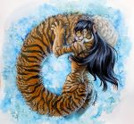  2010 anisis anthro black_hair black_lips blue_eyes breasts butt_pose feline female fluffy fluffy_tail fur hair long_hair long_tail looking_at_viewer looking_back mammal open_mouth orange_fur side_boob simple_background solo standing striped_fur stripes tiger whiskers 