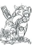  female fingering gun looking_back machine monochrome orisa_(overwatch) overwatch penetration presenting pussy ranged_weapon robot solo the_gentle_giant video_games weapon 