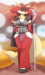  2018 armor big_breasts book breasts cape clothed clothing crown delphox deziree_aramura female fully_clothed headgear inner_ear_fluff looking_at_viewer magic_user metaljaw75 nintendo pok&eacute;mon pok&eacute;mon_(species) ring solo staff video_games walking 
