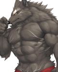  abs anthro biceps black_fur black_nose canine captainjohkid clothing fur hi_res male mammal muscular pecs simple_background wolf 