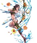  anatomical_nonsense angry armpits arrow ass bad_anatomy bare_shoulders bikini black_hair bow_(weapon) breasts cleavage clenched_teeth feathers fire_emblem fire_emblem:_kakusei fire_emblem_heroes flower full_body hair_ornament hibiscus highres holding holding_bow_(weapon) holding_weapon large_breasts leg_up noire_(fire_emblem) non-web_source official_art open_toe_shoes petals short_hair sidelocks solo swimsuit teeth toshiyuki_kusakihara transparent_background twisted_torso water weapon 
