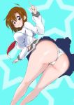  1girl artist_request blush breasts brown_hair curvy forced girls_bravo huge_ass kojima_kirie large_breasts looking_back panties shiny shiny_skin short_hair skirt solo 