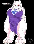  albino barefoot big_breasts black_background boss_monster breasts caprine clothing enduranthill female fur goat mammal nipple_bulge nipples overweight red_eyes simple_background slightly_chubby thick_thighs tight_clothing toriel undertale video_games white_fur 