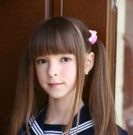  1girl brown_hair cosplay japan long_hair looking_at_viewer model sailor_uniform school_uniform serafuku solo twintails 