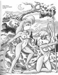  archie_comics bunnie_rabbot female forest hunting moon night nipples polearm pussy ribbons sally_acorn sega sonic_(series) sonic_team spear sun sword tree weapon wood 