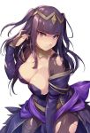  bangle black_hair bodystocking bodysuit bracelet breasts bridal_gauntlets cape covered_navel dress fire_emblem fire_emblem:_kakusei fire_emblem_heroes jewelry looking_at_viewer shinon_(tokage_shuryou) simple_background skin_tight solo tharja tiara torn_clothes two_side_up wedding_dress white_background 