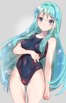  aqua_hair blue_eyes blue_hair commentary_request competition_swimsuit eirika fire_emblem fire_emblem:_seima_no_kouseki fire_emblem_heroes long_hair looking_at_viewer negiwo one-piece_swimsuit simple_background solo swimsuit white_background 