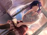  blue_eyes bra clouds hakumei_kosen necklace original purple_hair see_through seifuku short_hair skirt sky thighhighs underwear 