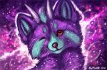  2018 ambiguous_gender digital_media_(artwork) flashw fur horn mammal one_eye_closed purple_fur red_eyes red_panda smile whiskers 