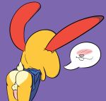  balls biped blush bottomless butt clothed clothing cotton_tail ear_markings embarrassed erection facial_markings feet fur hoodie lagomorph male mammal markings multicolored_fur penis presenting presenting_hindquarters rabbit rabblet simple_background solo tapering_penis yellow_fur 